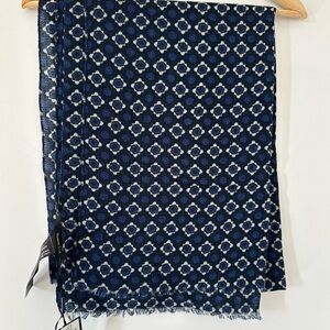 Massimo Dutti Navy and White Patterned Scarf